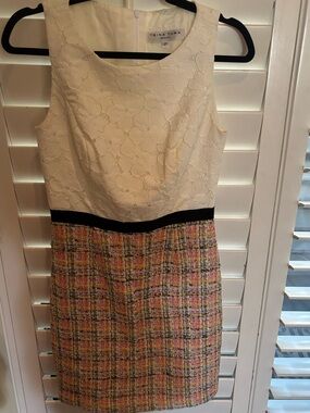 Trina Turk Kira Dress White Floral Bodice Tweed Multicolor Pencil Dress
